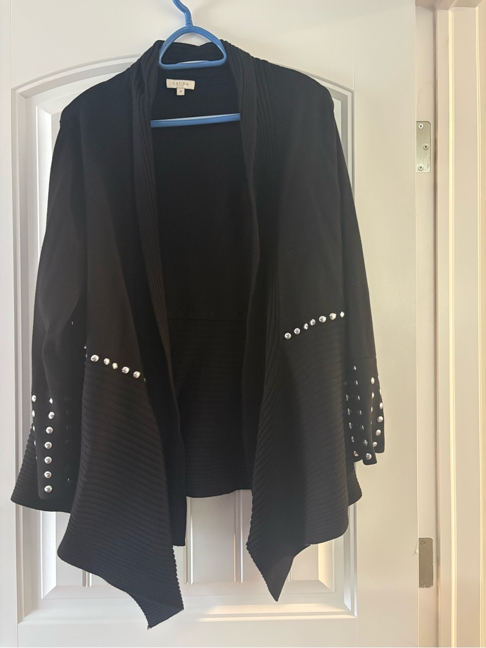 Laura Black Open-Front Cardigan with Stud Detail